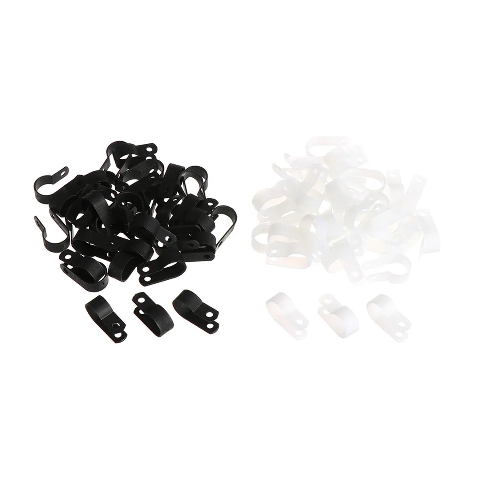 50 clips de plástico P negros para manguera, cable tipo R, abrazadera de cable de nailon, accesorios eléctricos (blanco, 6,4 mm)