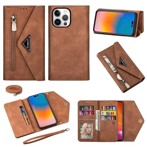Étui en cuir luxe pour iPhone 17 Pro Max marron avec dragonne chic