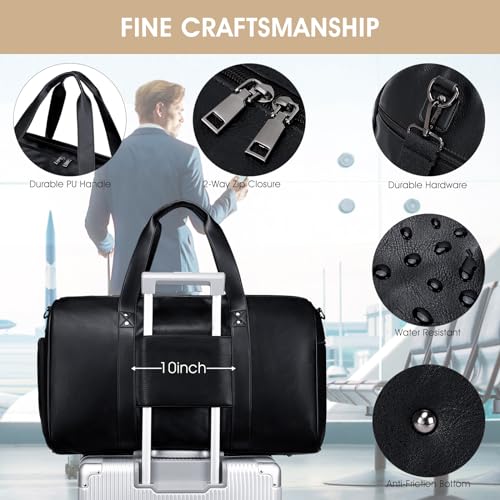 Wogarl 3PCS Leather Weekender Bag for Women Men: Large Overnight Travel Duffel Bags with Shoe Compartment Toiletry Packing Cube Carry On Tote Fit 21\"(Black) - Thumbnail 5