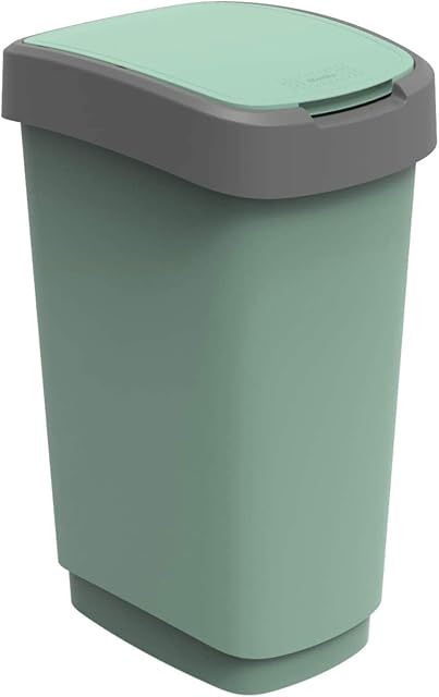 Rotho, Twist, Waste bin 50l with lid, can be used as swing or hinged lid, Plastic (PP) BPA-free, green, 50l (40,1 x 29,8 x 60,2 cm)