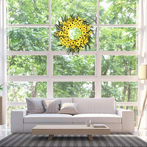 Yellow Spring Sunflower And Daisy Wreath With Yellow Pip Berries And Green Leaves, 22 Inches Full Holiday Wreath For Front Door Window Wall Decoration Spring And Holiday Decoration #TOP4