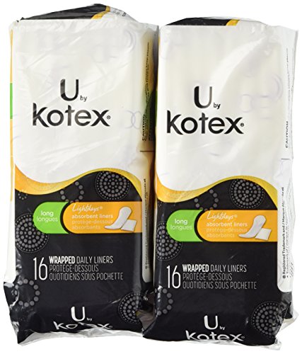 Kotex Natural Balance Absorbent Liners, Long, 16 Count (Pack of 2)