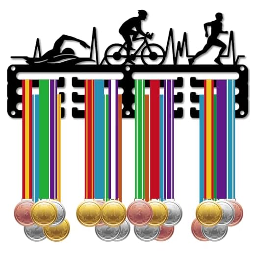 CREATCABIN Soporte Medallas Triatlón,Exhibición Natación,Bicicleta,Carrera,Perchas Medallas,Estante Deportes,Premios Colgantes Metal,Premios Hierro,Decoración Pequeña,para,Correr,Pared,Negro,29x13cm