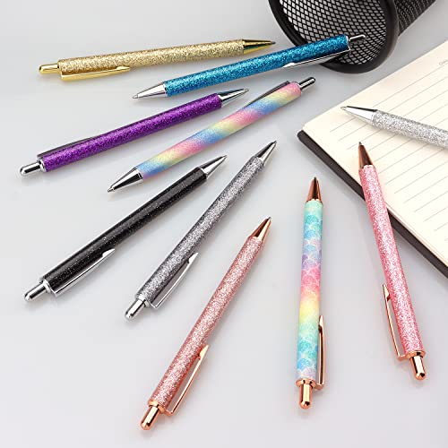 10 Pcs Ballpoint Pens, Glitter Rose Gold Click Ball Pens, Metal Retractable Pen, Black Ink Medium Point 1Mm, Gifts And Office Supplies #TOP4