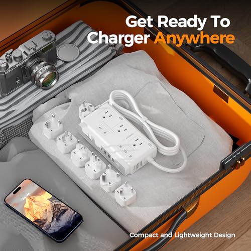 Image of TESSAN Voltage Converter US to Europe, 220 to 110 Voltage Converter | Universal Travel Adapter, 4 USB Ports (1 USB C), 3 AC and EU UK AU IT in ZA Plug Power Adapter, Step Down Transformer, 4 FT