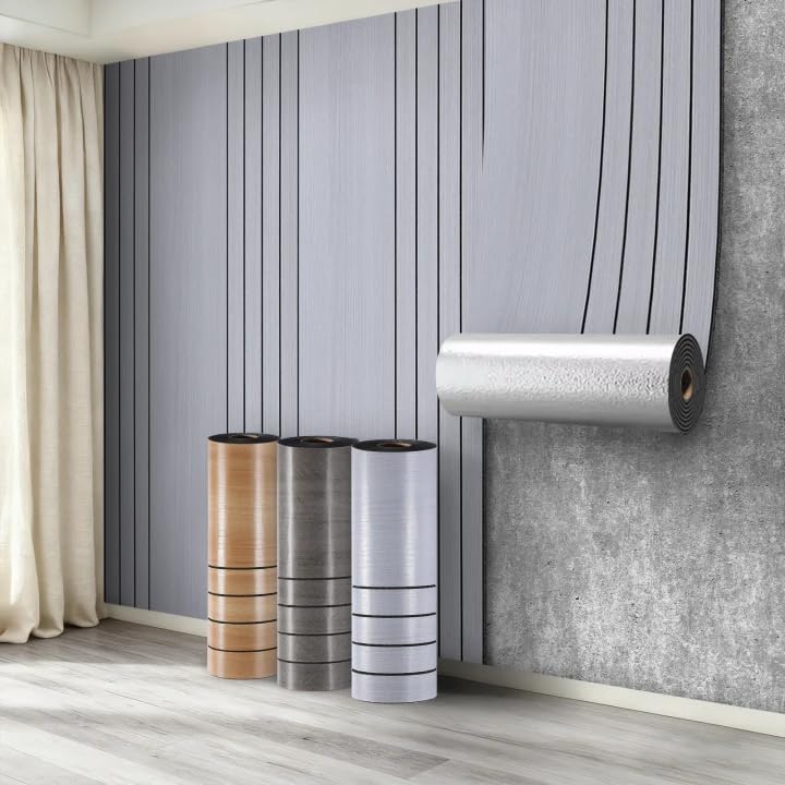 Swehooirt 8 Roll Self Adhesive Thermal Wallpaper 3mm Thick Grey Wood Effect Peel and Stick Wallpaper for Bad Cold Walls Insulating Wall Covering Roll Waterproof Damp Proof Kitchen Bathroom — image 1
