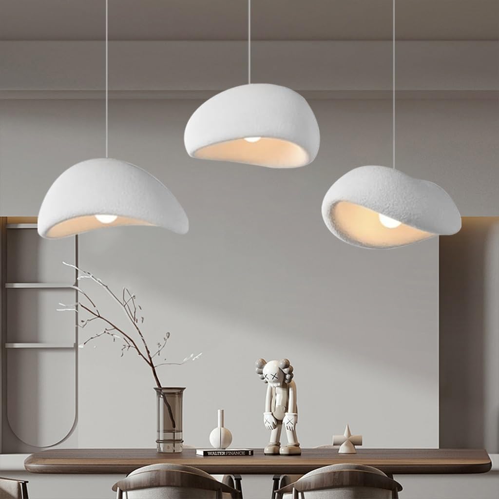 Kreative Wabi Sabi Pendelleuchte E27 Moderne 3 Flammig Weiße Hängeleuchte Unregelmäßiges Design Höhenverstellbar Kronleuchter Für Esstisch Wohnzimmer Esszimmer Innenbeleuchtung Heimdekoration(B)