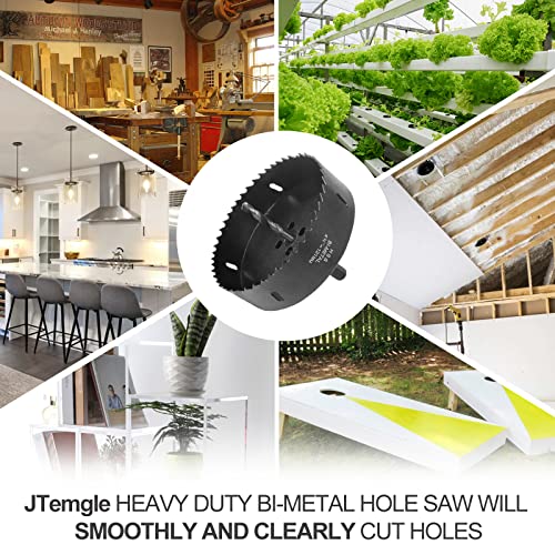 Image of 4-3 /4 Inch Hole Saw with 1 /2 inch Hex Shank Quick Change Arbor, JTemgle Bi-Metal Hole Saw Heavy Duty Hole Cutting Tool for Cornhole Boards, Recessed Lights, Wood, Plastic, Drywall & Soft Metal