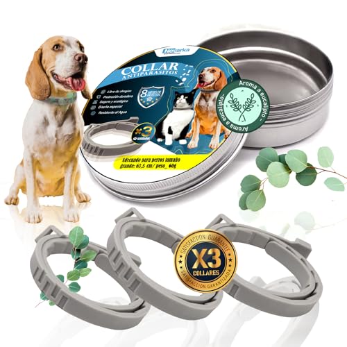 NOVARKA® Set Premium de Collar Antiparasitario Perros | 3 Collares Antiparasitarios para Perros con Olor a Eucalipto | contra Leishmaniosis y Antipulgas | Collar Garrapatas Perro.