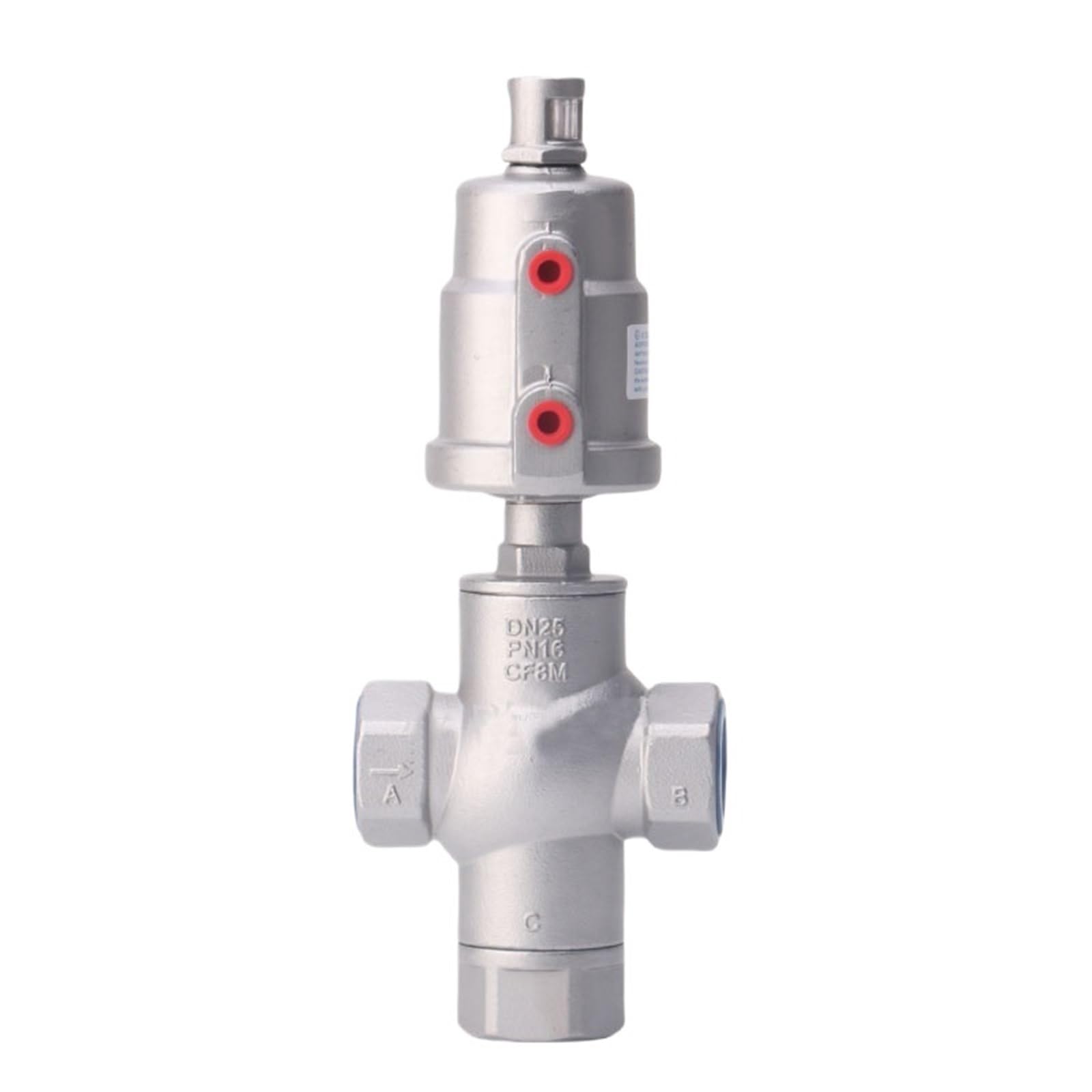 Vanne pneumatique d'angle à 3 voies en acier inoxydable DN15 pour la plomberie