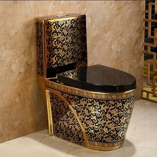 Inodoro moderno de descarga dual con diseño enchapado en oro, altura universal, una pieza, con cerámica silenciosa para baño doméstico, dimensiones 700x385x780 mm miniatura 1