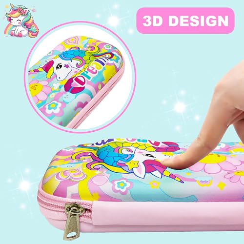 Image of VGRASSP Stationery Pencil Pouch for Kids with Mini Calculator - Unicorn Theme Zipper Case with Multi Storage Compartments - School Supplies Organizer - Multicolor