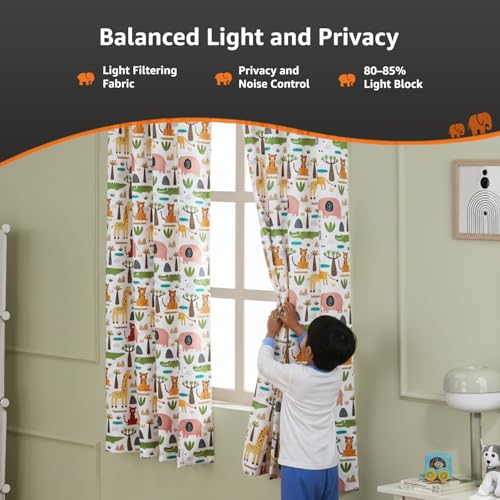 Image of Amazon Basics - Kids Room Darkening Digital Printed Window Curtains, 80-85% Room Darkening | 5 Feet |Set of 2| Digital Print | Kids Curtain |For Living room and Bedroom | 115cmx 150cm, Design-Elephant
