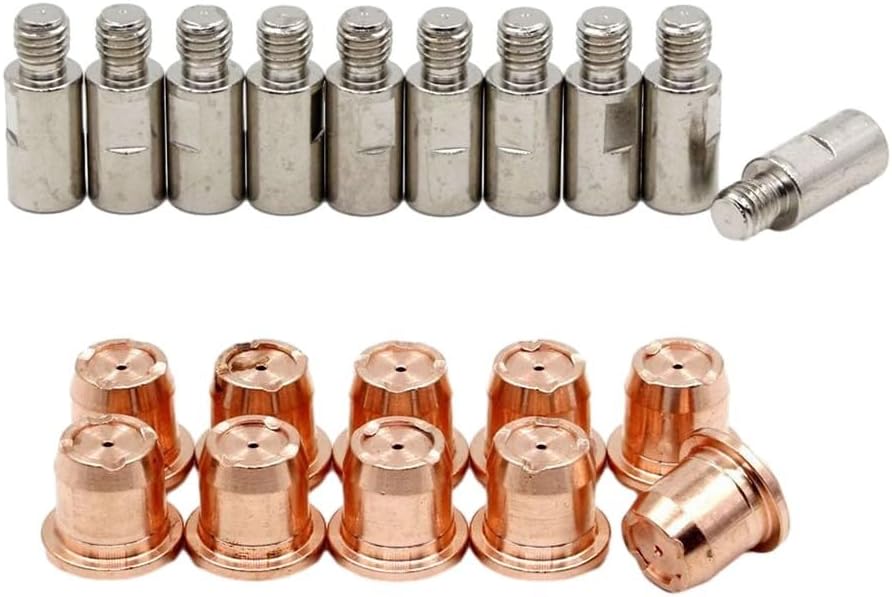 Plasma Cutting Torch Electrode and Nozzle Set, PR0105 Electrodes + PR0102-10 Nozzles, 20 pcs for Trafi met S45/S25
