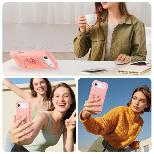 Image of MARKILL Compatible with iPhone with Built-in 360Rotating Ring Stand, Military Grade Drop Protection Full Body Rugged Heavy Duty Case Durable Cover (Pink, iPhone Air)