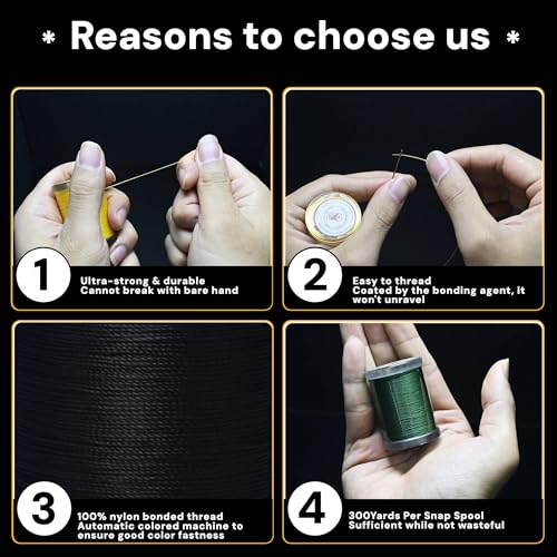 Image of Selric 300Yards Extra Strong Bonded Nylon Thread for Leather Sewing, Black and Coffee Heavy Duty Upholstery Thread for Heavy Fabric (2 Spools)-Black+Coffee