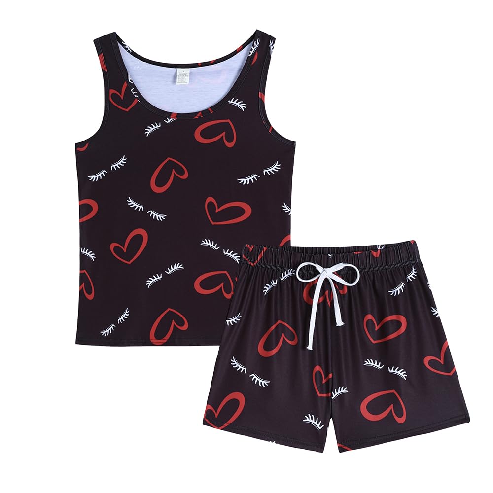 YIJIU Women's Pajama Sets Cute Sleeveless Tank and Shorts Sleepwear 2 Piece Pj Set Loungewear XX-Large Black