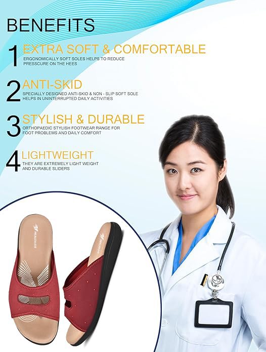 Image of HEALTH FIT EXTRA SOFT Women's Comfortable Memory Foam Doctor Slippers /Flip-Flops|Fashionable Casual & Stylish|Lightweight & Breathable|Outdoor Synthetic Casual Chappals Sandals Ladies & Girls HF25