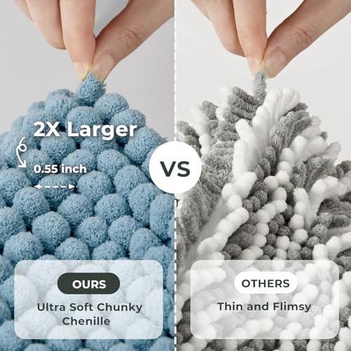 FRESHMINT Thick Chunky Chenille Bathroom Rugs 24"x36", Non Slip Bath Mat for Bathroom Floor, Large Soft Bathroom Decor Accessories, Cute Shower Mat Water Absorbent, Washable, Stone Blue by FRESHMINT - Image 3