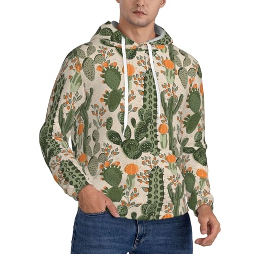 Sweat à capuche original motif cactus vert résistant au froid avec poche