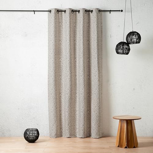 LINDER Rideau à Motif Tissu Jacquard - Tissé et Teint en France - Style Nature - Beige Taupe - œillets Canon de Fusil - 140x260cm - 62% Polyester 37% Coton...