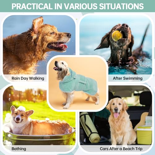 OUOBOB Hunde Bademantel Trockenmantel für kleine Hunde - Mikrofaser Hundekleidung mit Kapuze & verstellbaren Gurt, XS (Grün) - Für Chihuahua, Dackel, Yorkie.