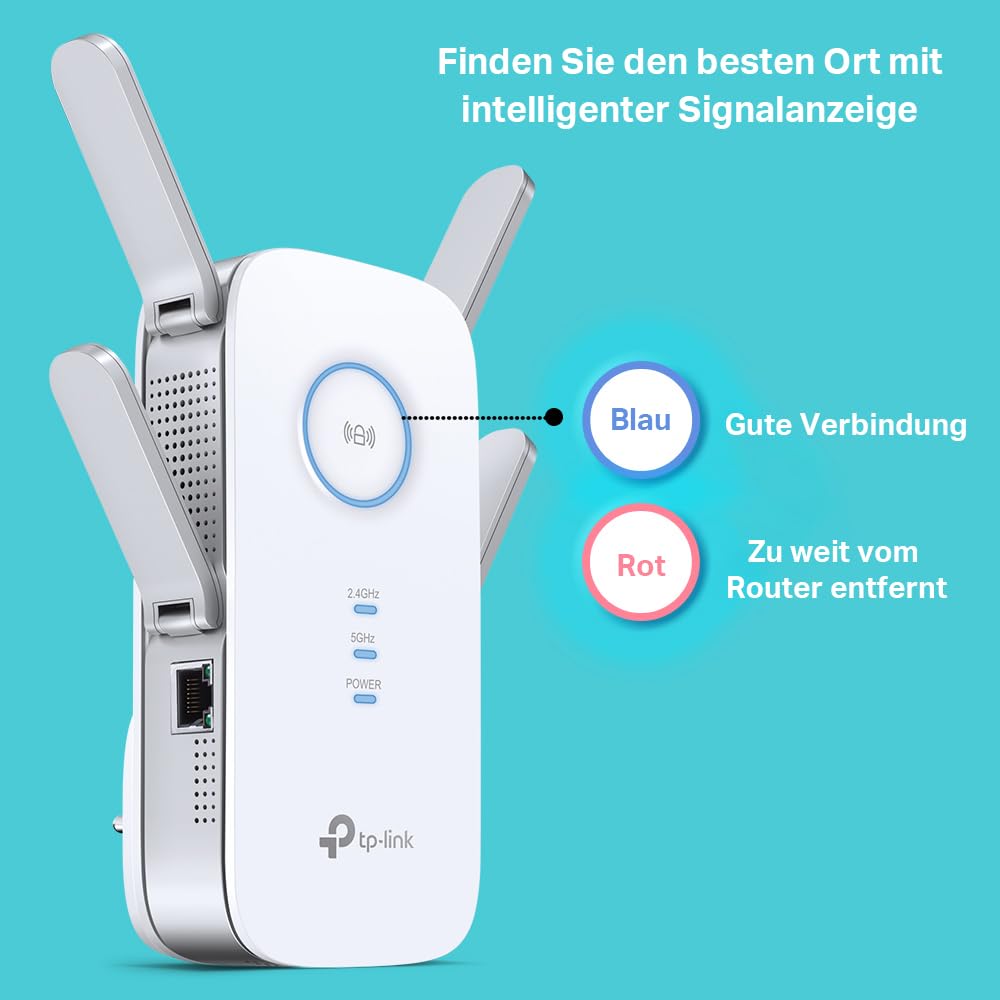 TP-Link RE655 WLAN Verstärker Repeater AC2600, Dual-Band AC + N, 1733 Mbit/s 5GHz + 800Mbit/s 2,4GHz, Gigabit-LAN-Port, 4*4-MU-MIMO, App Steuerung, maximale Abdeckung (Generalüberholt)