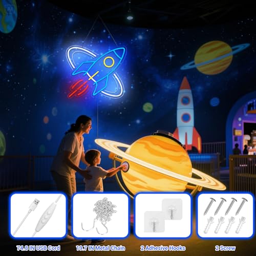 Image of Rocket Neon Sign for Wall Decor, Space Universe Decor Neon Sign Light for Boy's Bedroom, Gifts for Teen Kids, Dimmable USB Powered LED Light (Z001)