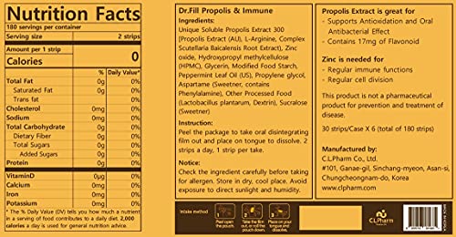 Dr.fill Propolis & Immune Oral Dissolving Film, 180 Single Strips Of Oral Dissolving Film(Odf) With Austalian Propolis, Fast-Absorbing Edible Film Full Of Flavonoid And Zinc #TOP2