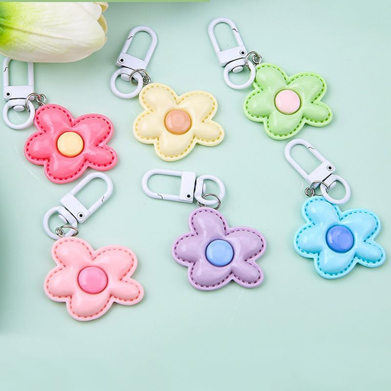 6 Pack Cute Flower Keychains Colorful Key Chains Creative Bag Charms Fashion Keyrings for Handbag, Car Keys, Purse Gifts