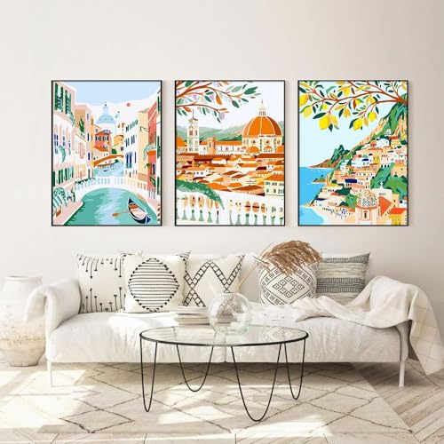 Image of cupmod 6 Packs Paint by Number for Adults,Scenery-Cityscape DIY Acrylic Oil Painting Paint by Numbers Kits on Canvas,Adults Paint by Numbers Kits Drawing Paintwork for Home Decor