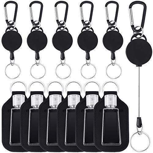18 Pieces Keychain Holders Travel Bottle Set, Chapstick Keychain Holders, 30 ml Empty Travel Bottles Reusable Flip Cap Containers and Retractable Key Chain (Black)