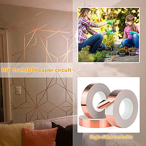 Oubaka 4 Sizes Copper Foil Tape,Copper Tape Single-Sided Conductive Adhesive for EMI Shielding,Paper Circuits,Electrical Repairs,Grounding(5/6/8/10mm)