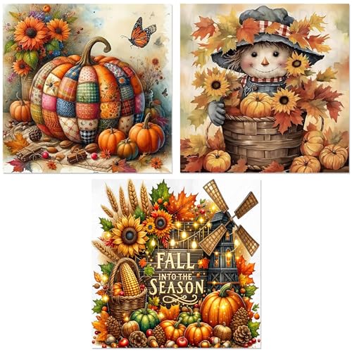 croshom Fall Diamond Art Kits for Adults 3 Packs Fall Diamond Painting Kits 5D DIY Sunflowers Diamonds Gem Arts Craft Full Round Dots Painting for Home Wall Decor 11.8x11.8 in