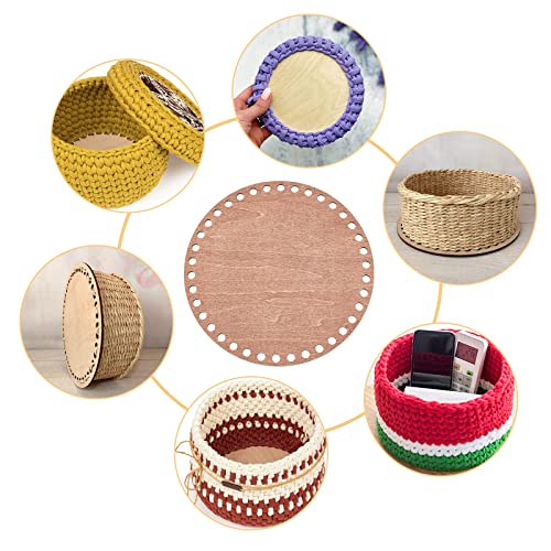 PH PandaHall 3 Colors Round Wooden Basket Bottoms 7.8" Crochet Basket Base Natural Blank Wood Bottom Base Shaper for DIY Basket Weaving Knitting Craft Home Decor - Image 4