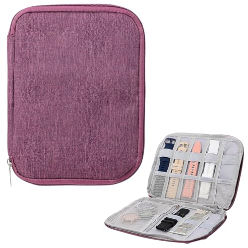 Elegaperma Watch Band Organizer, Portable Watch Band Case Waterproof Watchs Strap Cases for Chargers, Ropes, Power Library, Headphones, Purple