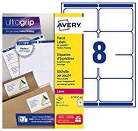 Avery L7165 Self Adhesive Parcel Shipping Labels, Laser Printers, 8 Labels Per A4 Sheet, 800 Labels, UltraGrip, white
