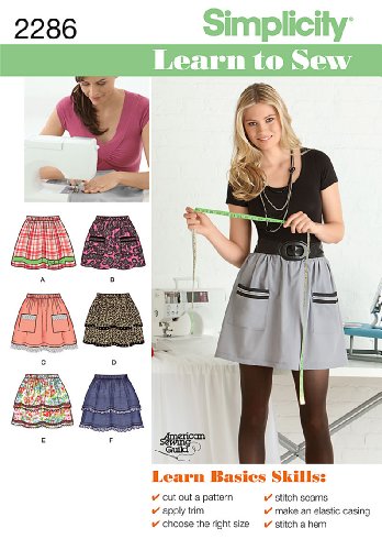 Simplicity Learn to Sew Pattern 2286 Misses Pull-On Skirt with Trim Variations Sizes 6-8-10-12-14-16-18