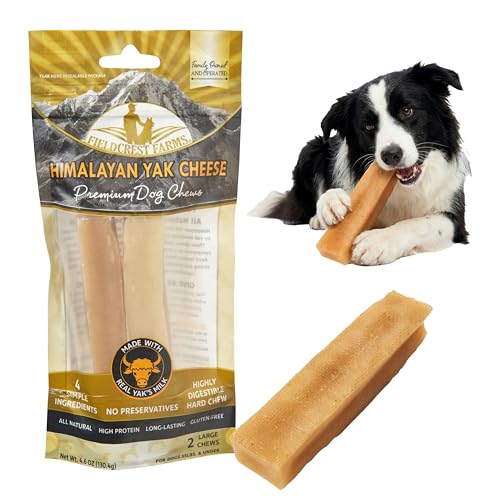 Fieldcrest Farms Himalayan Yak Cheese Dog Chews – Long-Lasting Hard Chews for Aggressive Chewers, High-Protein Odorless Treats, Limited Ingredients, Large Dogs 55 lbs & Under, 2 Pack
