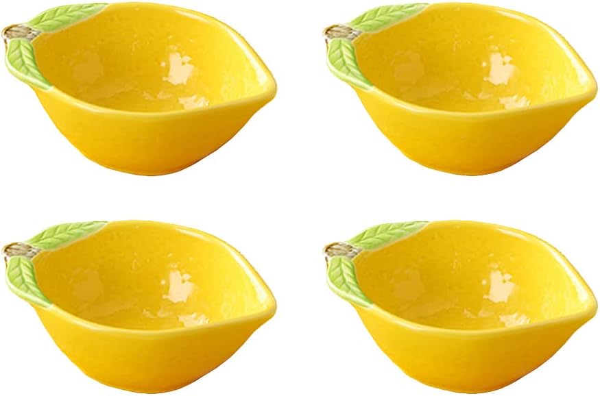 4pcs Ceramic Appetizer Plates Lemon Shape Side Dishes Seasoning Plates