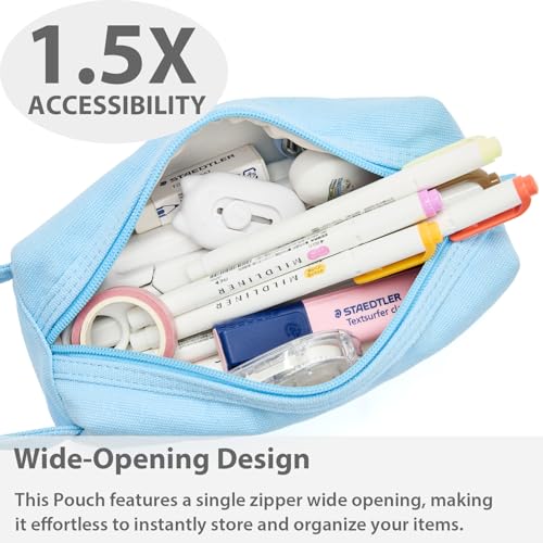 Image of SPACEMATE Pencil Case Pouch Box Bag School Supplies Girls Boys Kids, Cute Preppy Stuff Large Big Capacity Aesthetic Canvas Pen Organizer, Back to College Stationary, Sky Blue, Simple Style, 1200ml