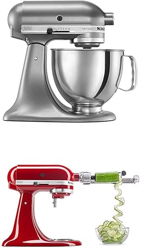 KitchenAid Artisan Series - Batidora de pie de 5 cuartos de galón - Contorno plateado y espiralizador