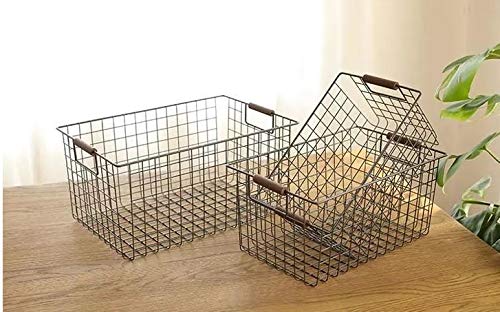 Cratone Metallkorb mit Holzgriffen Drahtkorb schwarz Rechteckig Aufbewahrungsbehälter Gitterkorbfür Aufbewahrung, Kleidung, Accessoires