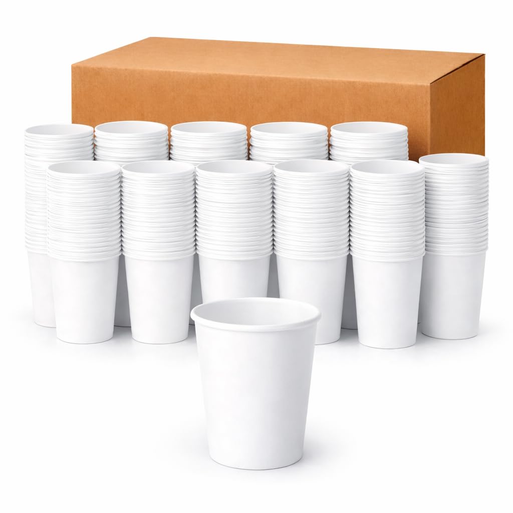1ABOVE White Disposable Paper Cups, 100% Natural and Recyclable Hot and Cold Drink Cups, Perfect for Homes and Office (Pack of 1000-7OZ) โ image 1
