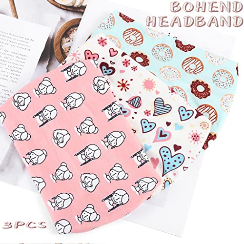 Bohend Girls Headbands Wide Knotted Hair Bands 3Pcs Non Slip Elastic Cute Head Bands Workout Yoga Sweatband Hair Accessories for Girls and Kids (C)2
