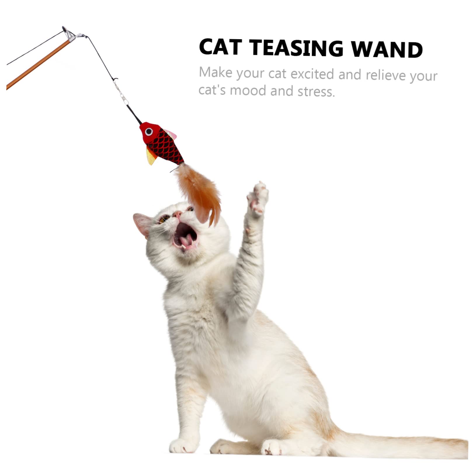 Beaupretty 3pièces Canne à Taquiner Chat Interactive avec Poisson Simulé Élastique Extensible pour Chats Amusants Et Actifs