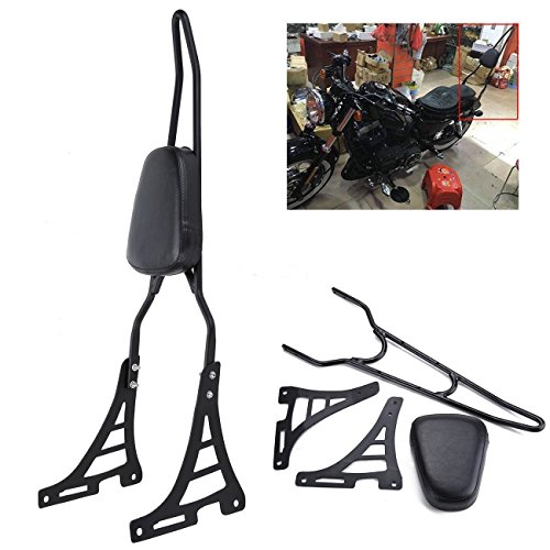 Ambienceo Black Rear Backrest Sissy Bar with Cushion Pad for Harley Davidson XL883C XL883R XL1200R XL1200C XL1200S XLH883 XLH1200