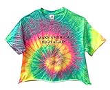 Make America High Again Fluorescent Rainbow Tie-Dye Short Sleeve Crop Top