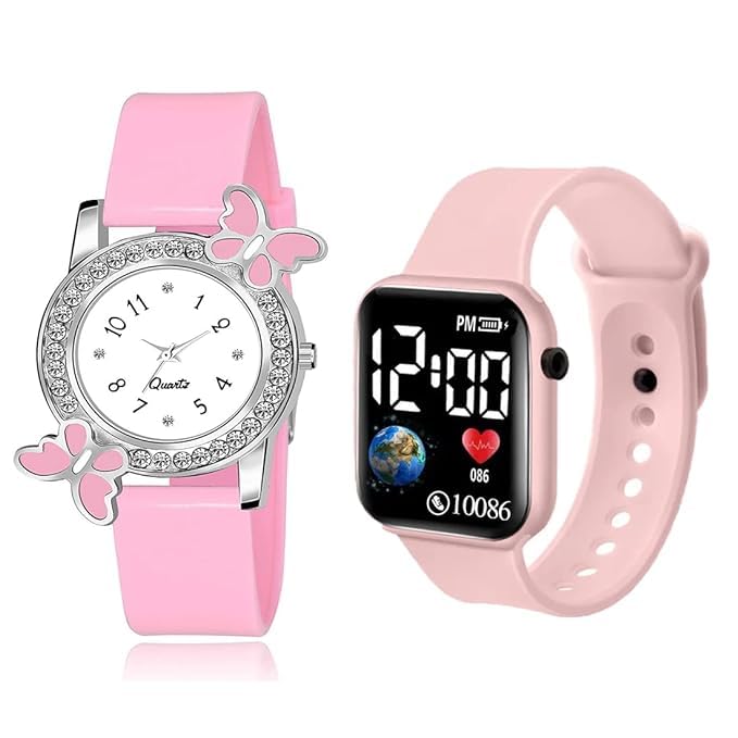 KE GALLERY Butterfly Analog Dial and Black Digital LED Display Kids Digital Day Date Watch for Girls & Womens Watches (Analog- Digital) Combo Set of 2 (Pink) (B0D6BK8GFS) Amazon Price History, Amazon Price Tracker