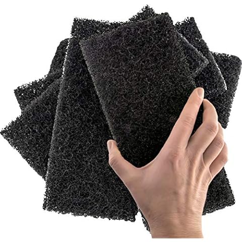 Heavy Duty XL Black Scouring Pad 5 Pack. 10 x 4.5in Large Multipurpose Nylon Scrubbing Sponges. Clean Bathrooms, Kitchens, Counters and Floors to Erase Grime and Make Surfaces Sparkle Cover
